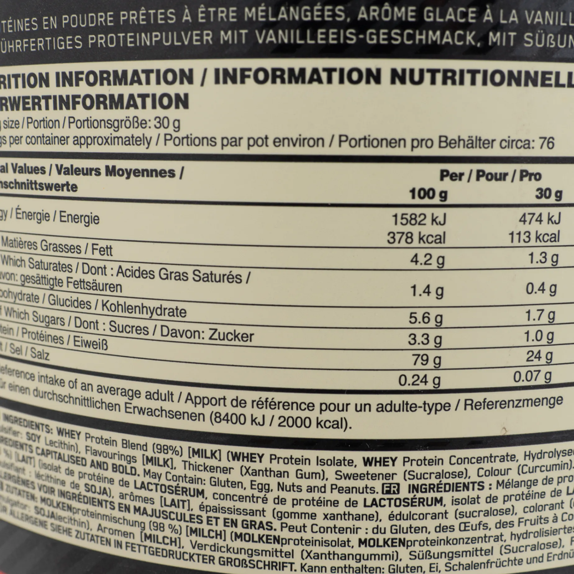 100 % Vassle Gold Standard 2270 G, Proteinpulver